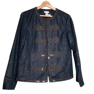 Chico's Women’s Embellished Military Glam Napoleon Black Blazer Jacket Size 1 M